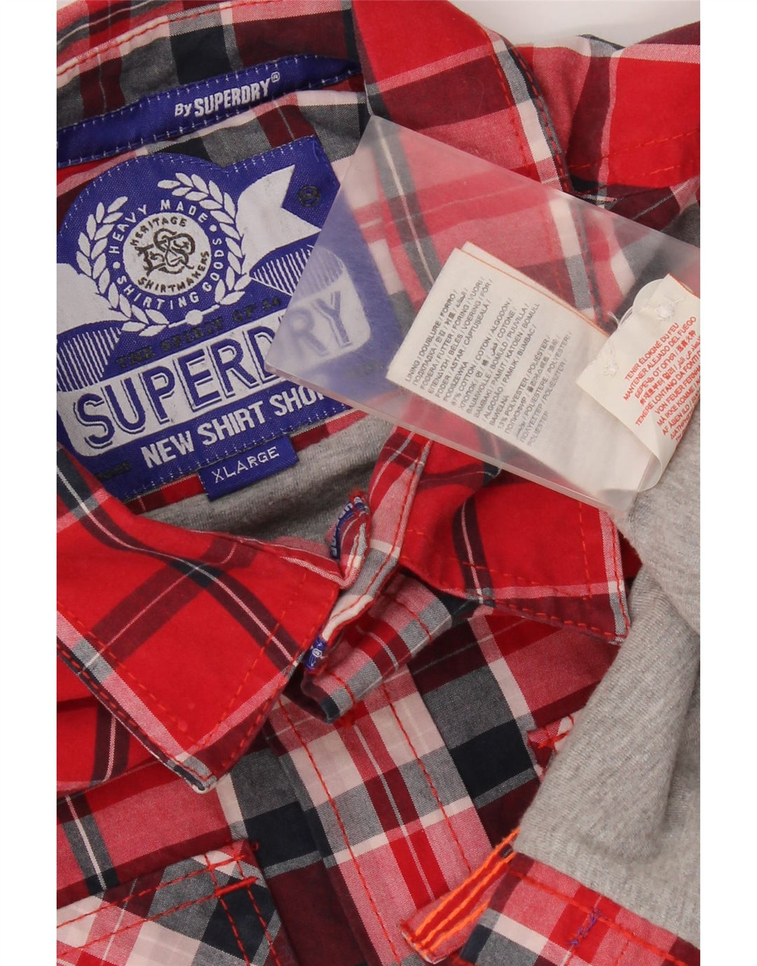 Camisa Superdry Hombre XL Algodón A Cuadros Rojo