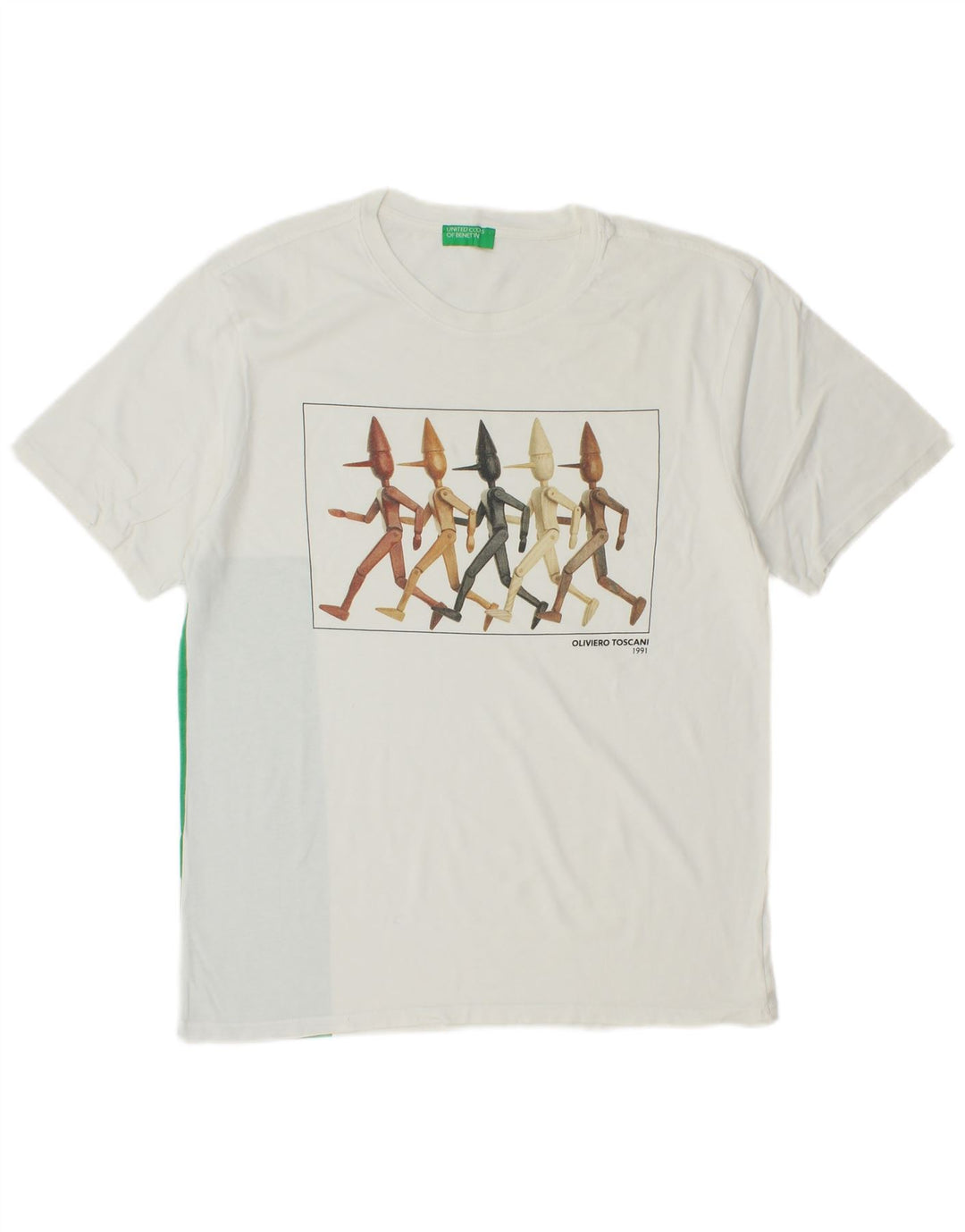 BENETTON Camiseta gráfica para hombre Top mediano de algodón color block blanco