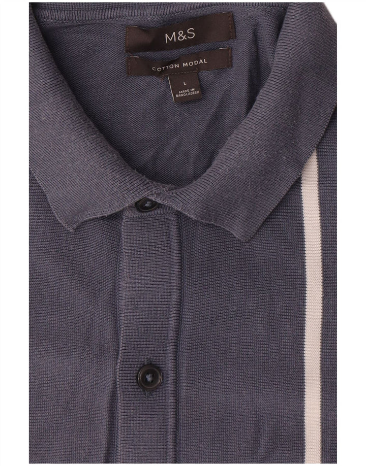 Marks & Spencer - Cárdigan para hombre, talla grande, algodón a rayas, color azul marino