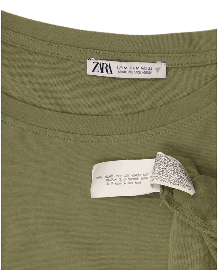 Zara Mujer Crop Camiseta Top UK 44 Algodón Verde Medio