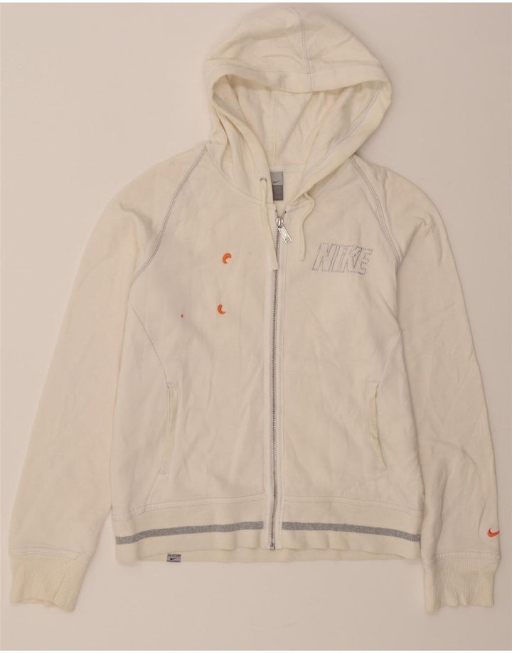 NIKE Womens Zip Hoodie Sweater UK 10/12 Medium White Vintage Nike and Second-Hand Nike from Messina Hembry 