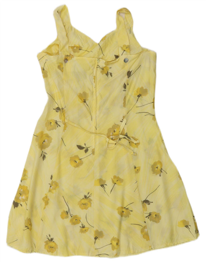 Vintage mujer sin mangas vestido de verano Reino Unido 10 pequeño amarillo floral