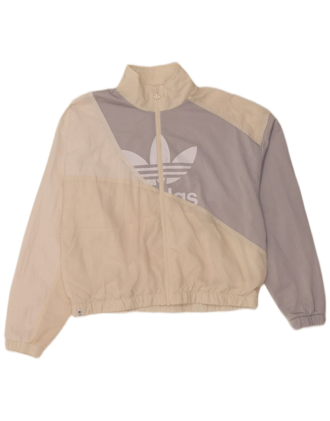 Adidas - Chaqueta de chándal gráfica para mujer, talla 40, talla grande, color blanco roto, poliamida