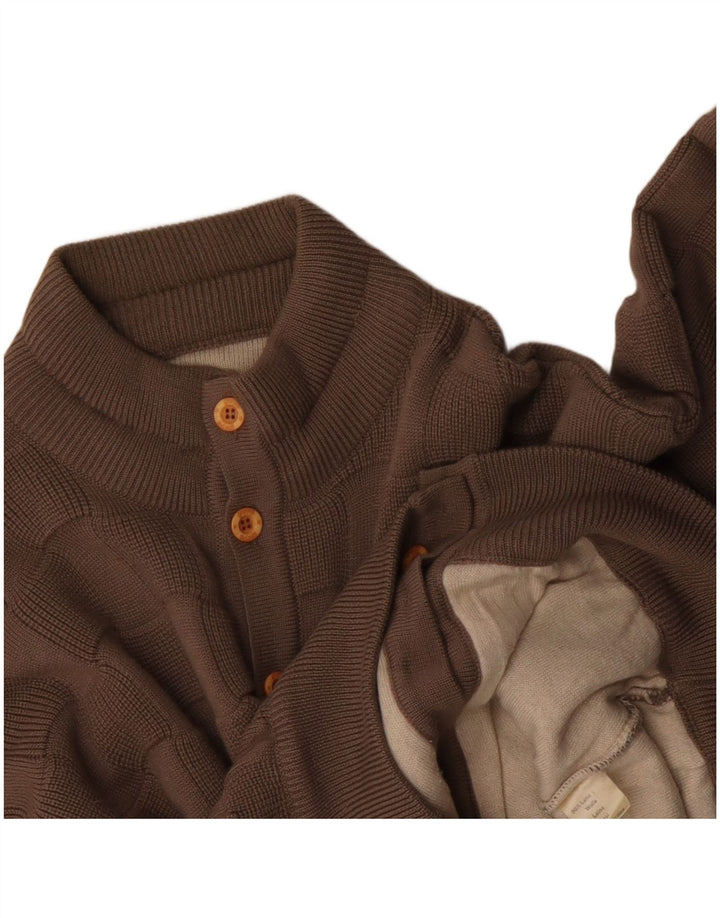 Vintage hombres Cardigan suéter grande beige geométrico poliacrílico