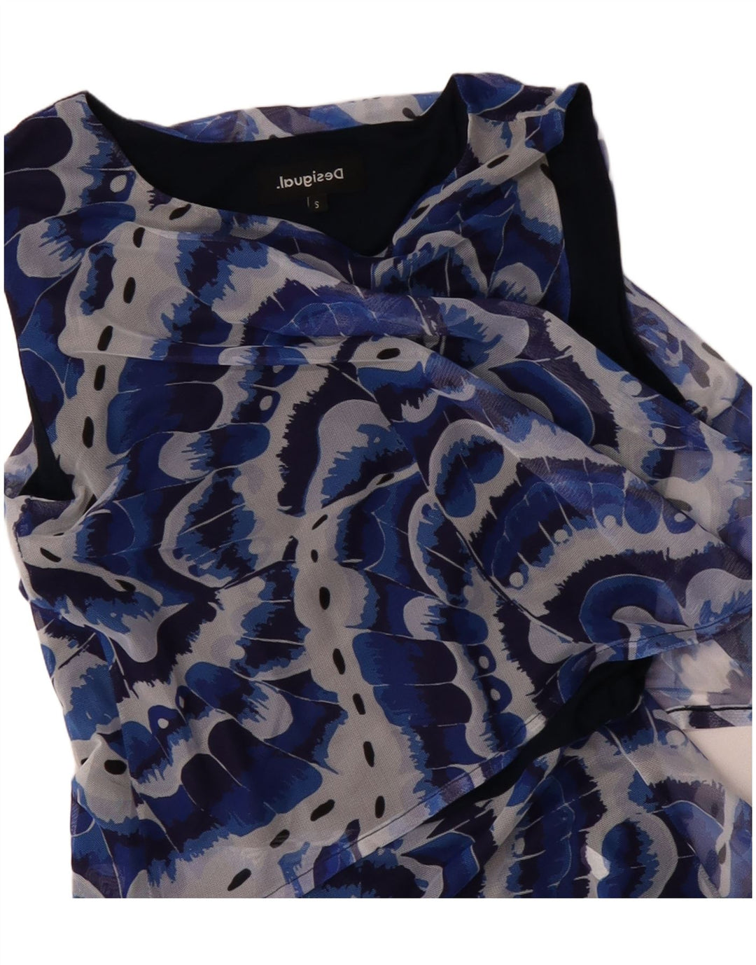 DESIGUAL Vestido asimétrico con estampado abstracto para mujer UK 10 Small Blue