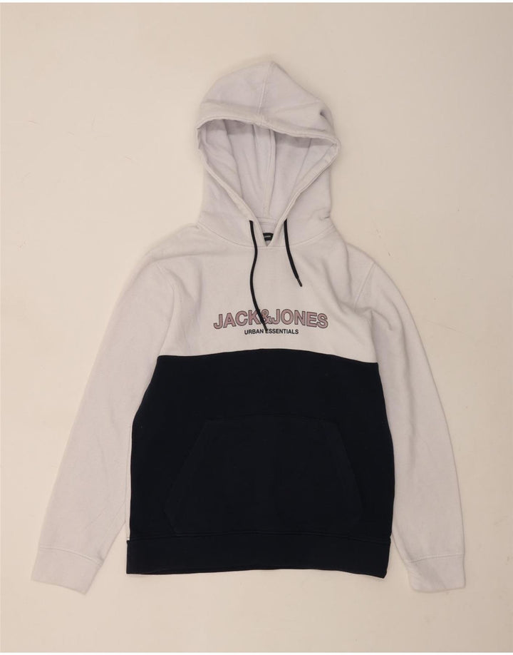 JACK & JONES Hombre Sudadera con capucha gráfica Jumper Large Blanco Colorblock Poliéster