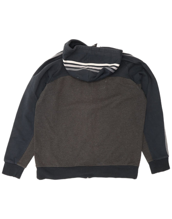 Adidas Hombre Zip Sudadera Con Capucha Suéter Grande Gris Colorblock Algodón