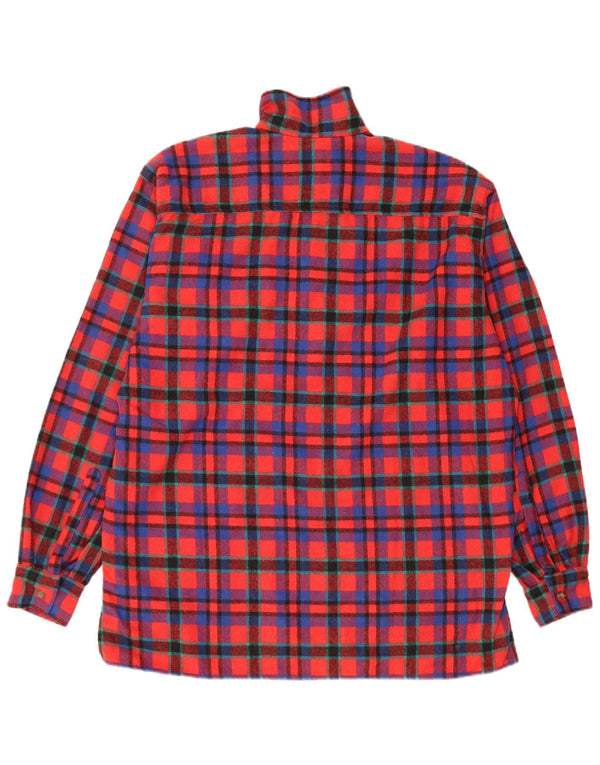 Vintage hombres pullover franela camisa grande rojo comprobar poliéster