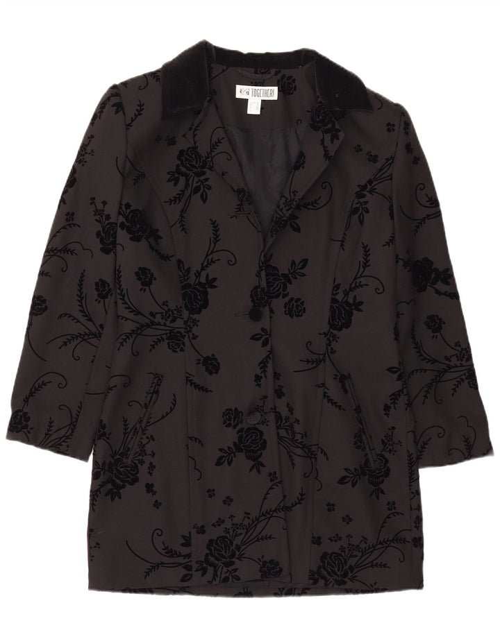 Together Chaqueta tipo blazer larga con 2 botones para mujer UK 40 Medium Black Floral