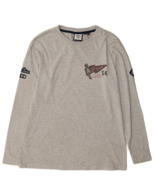 Superdry Mujer Graphic Top Manga Larga UK 42 Algodón Gris Medio