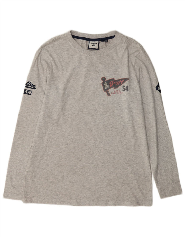 Superdry Mujer Graphic Top Manga Larga UK 42 Algodón Gris Medio