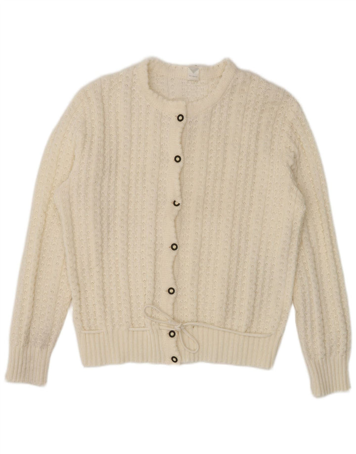 Vintage mujer Cardigan suéter Reino Unido 16 grande blanco poliacrílico