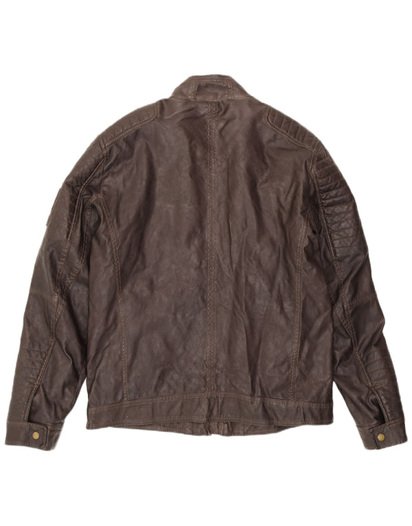 Tom Tailor Chaqueta de aviador de vuelo de piel sintética Racer para hombre UK 42 XL Marrón