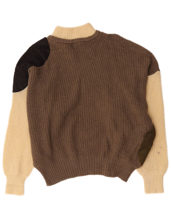 Vintage mujer tortuga cuello jersey suéter US 6 medio marrón colorblock