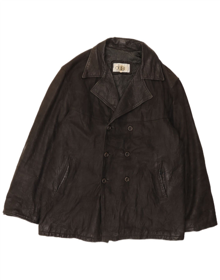 Desi Chaqueta de cuero con doble botonadura para hombre UK 42 XL Cuero negro