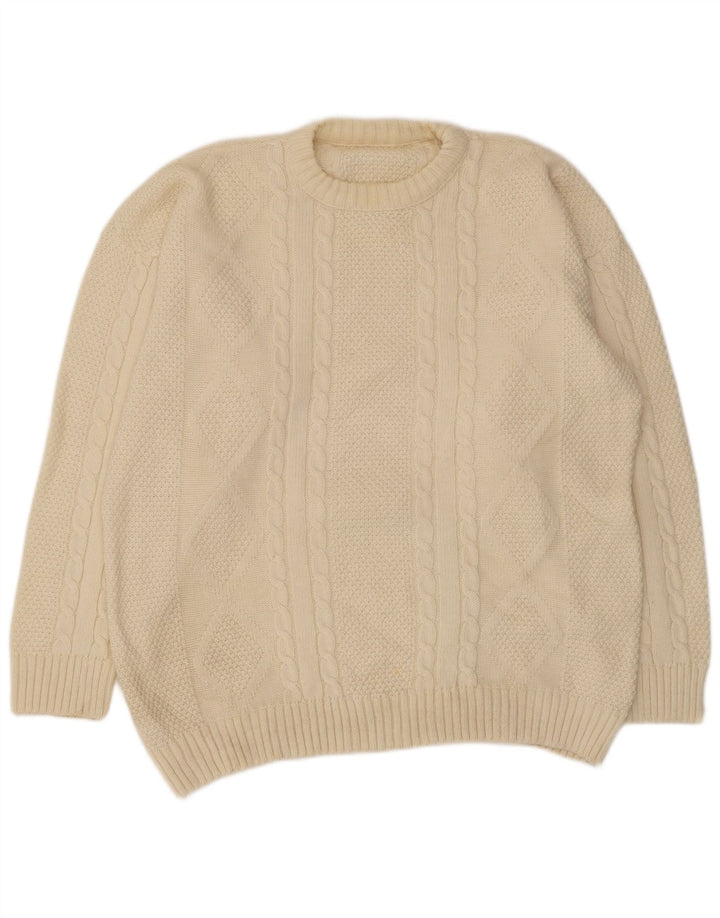 Vintage hombres cuello redondo jersey suéter grande beige