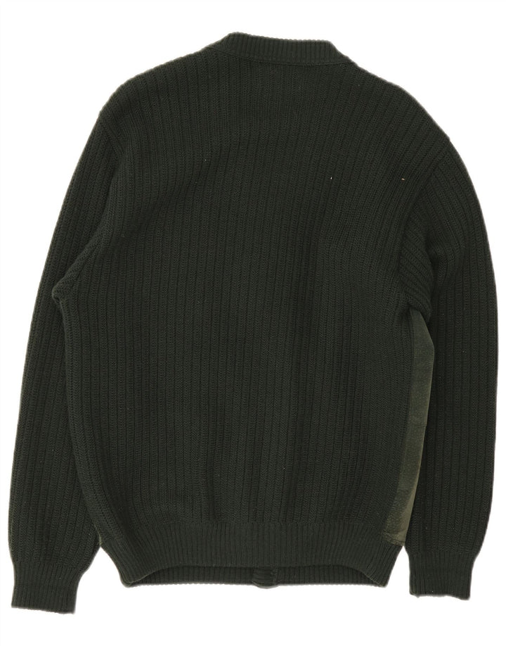 Suéter tipo cárdigan para hombre Malagrida Argyle verde medio/lana de diamante