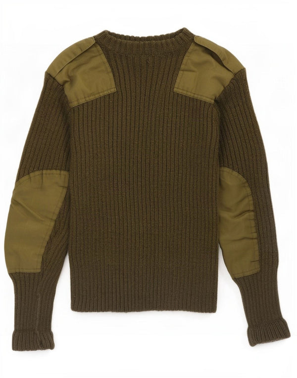 Vintage hombres militar cuello redondo jersey suéter XS caqui