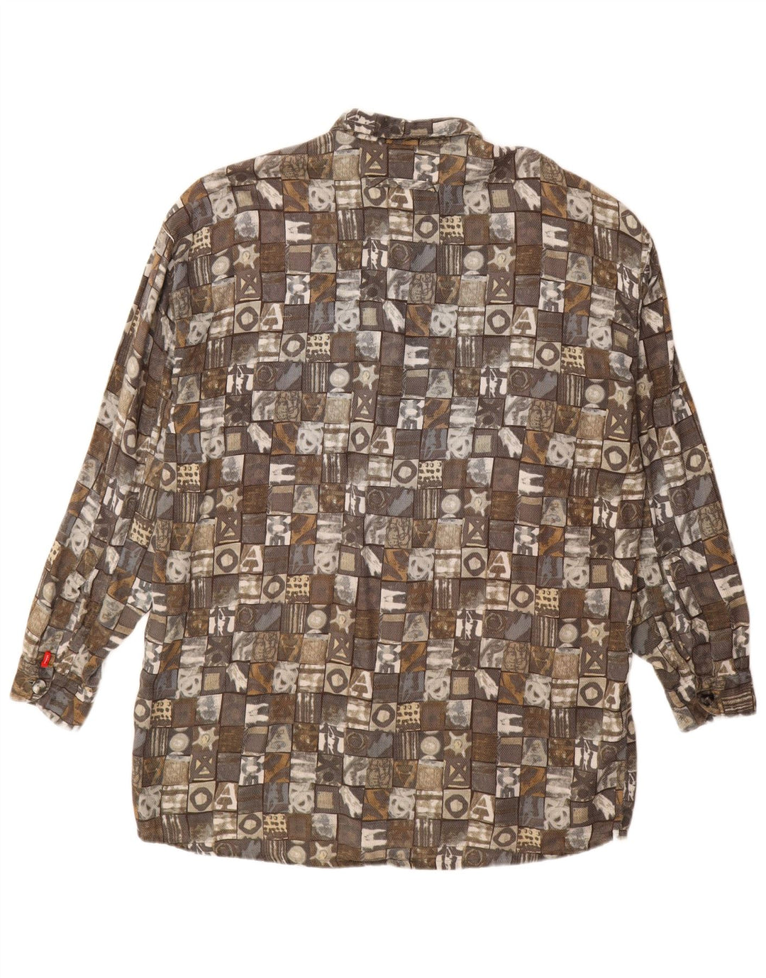 SIGNUM Camisa larga para hombre grande gris patchwork