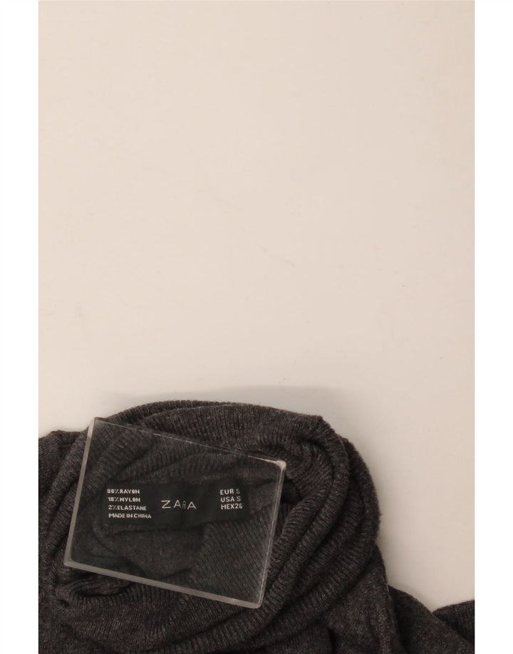 Zara Mujer Roll Neck Jumper Sweater UK 10 Small Gris Rayón