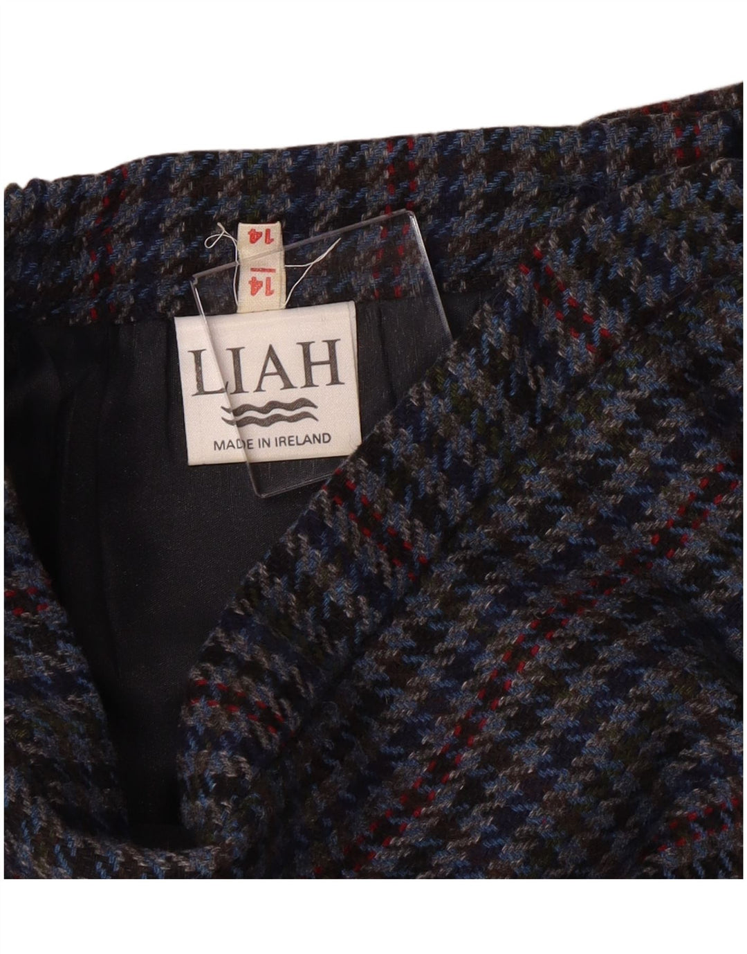 Falda lápiz vintage para mujer Reino Unido 14 Mediano W28 Pata de gallo azul