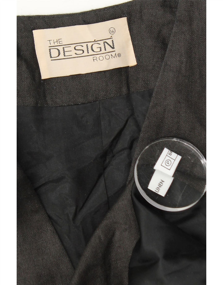 Vintage mujer longline 1 botón Blazer chaqueta Reino Unido 14 lino negro medio
