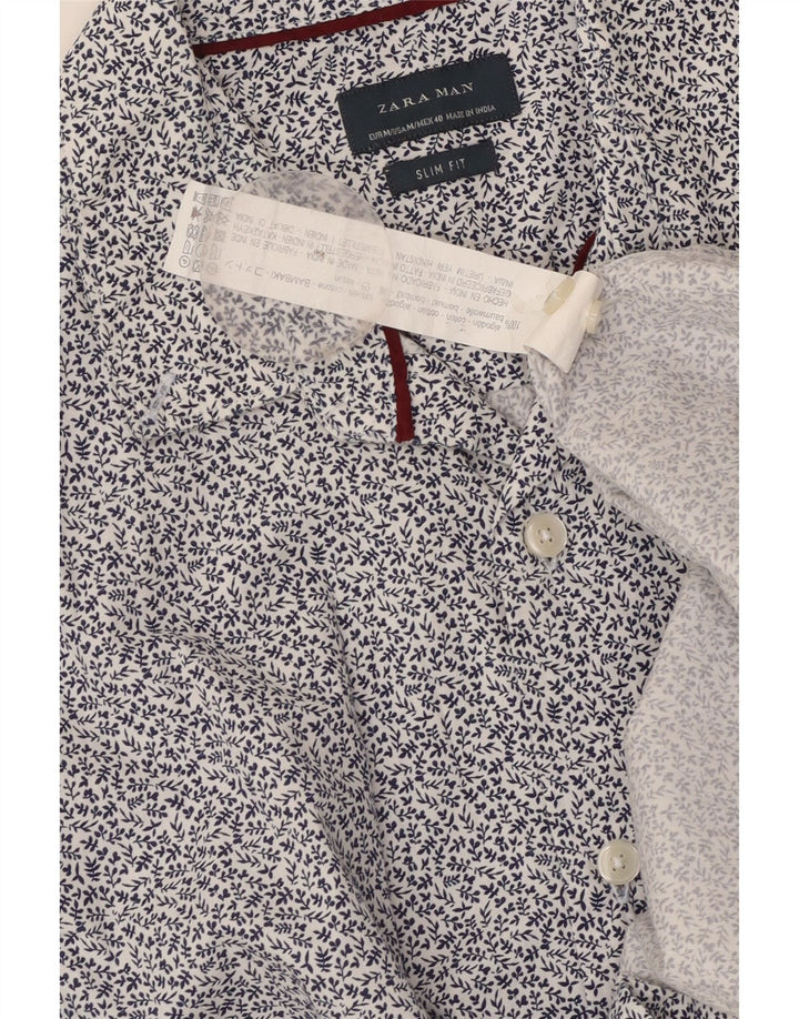 Zara Hombre Camisa Slim Fit Algodón Floral Azul Medio