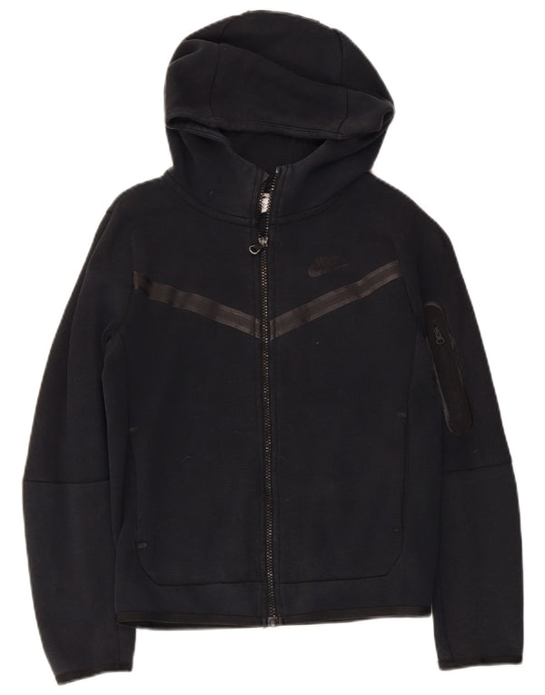 Nike Sudadera con capucha y cremallera para niños de 10 a 11 años, talla mediana, algodón negro