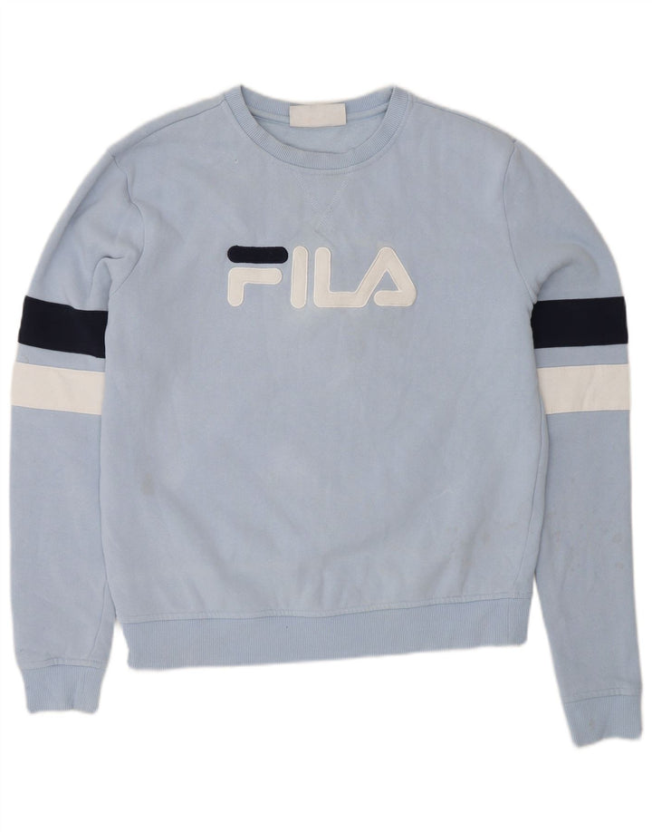 FILA Sudadera gráfica para mujer Jersey UK 44 Algodón azul medio con bloques de color