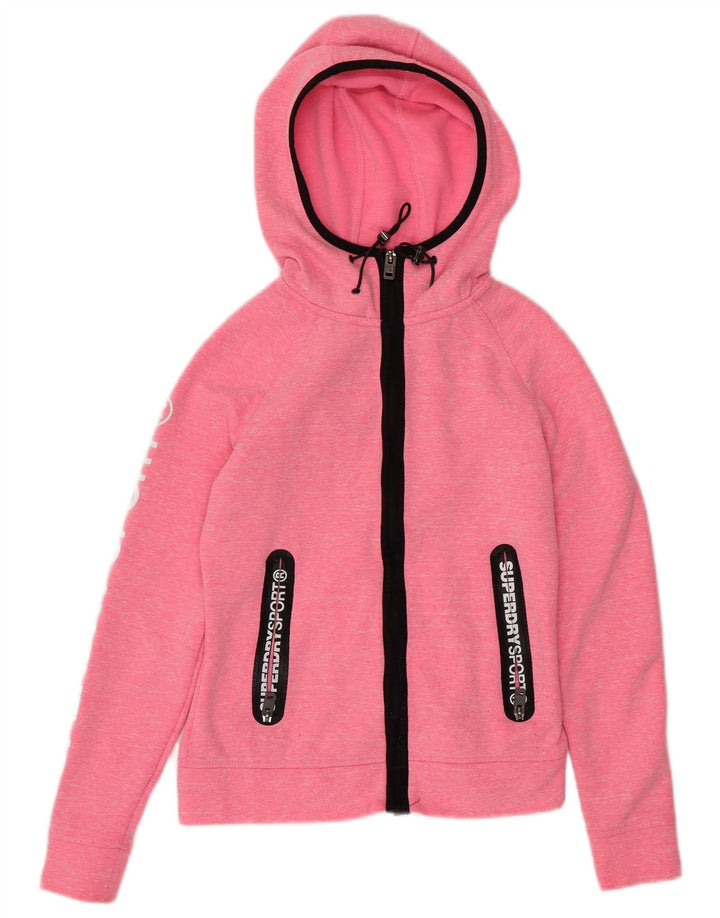 SUPERDRY Suéter con capucha y cremallera holgada para mujer UK 6 XS Pink Moteado