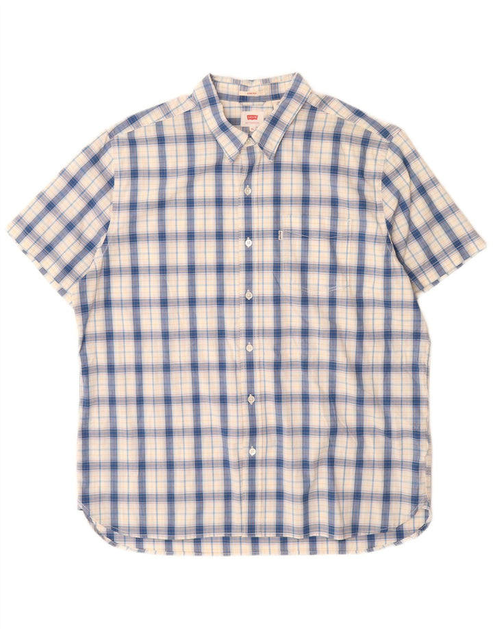 Camisa Levi's Hombre Manga Corta XL Azul Cuadros Algodón