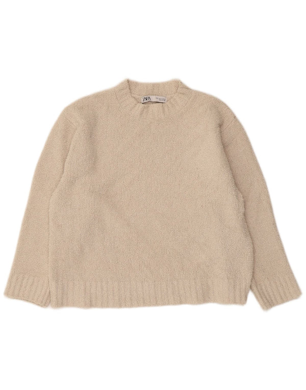 Zara Mujer Oversize Crop Crew Neck Jumper Sweater UK 10 Small Beige