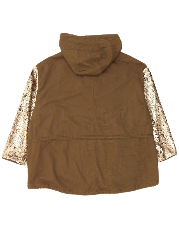 Zara Mujer Parka Extragrande Con Capucha UK 10 Small Caqui Colorblock
