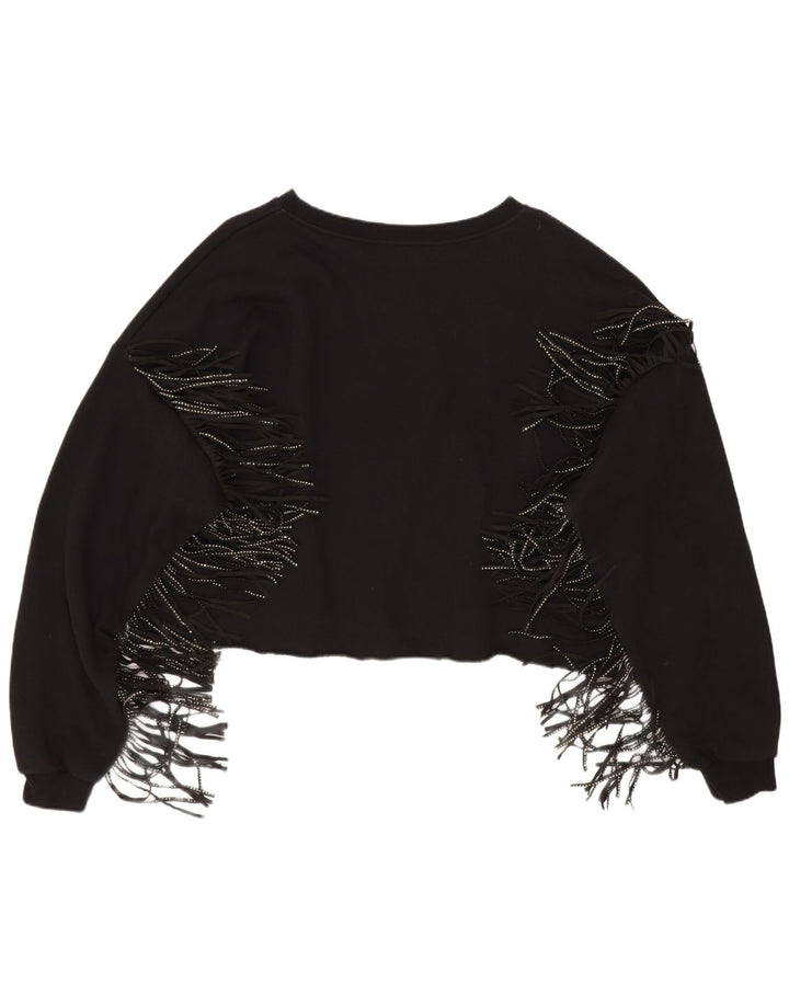 Zara Mujer Crop Sudadera De Gran Tamaño Jersey UK 44 Mediano Algodón Negro