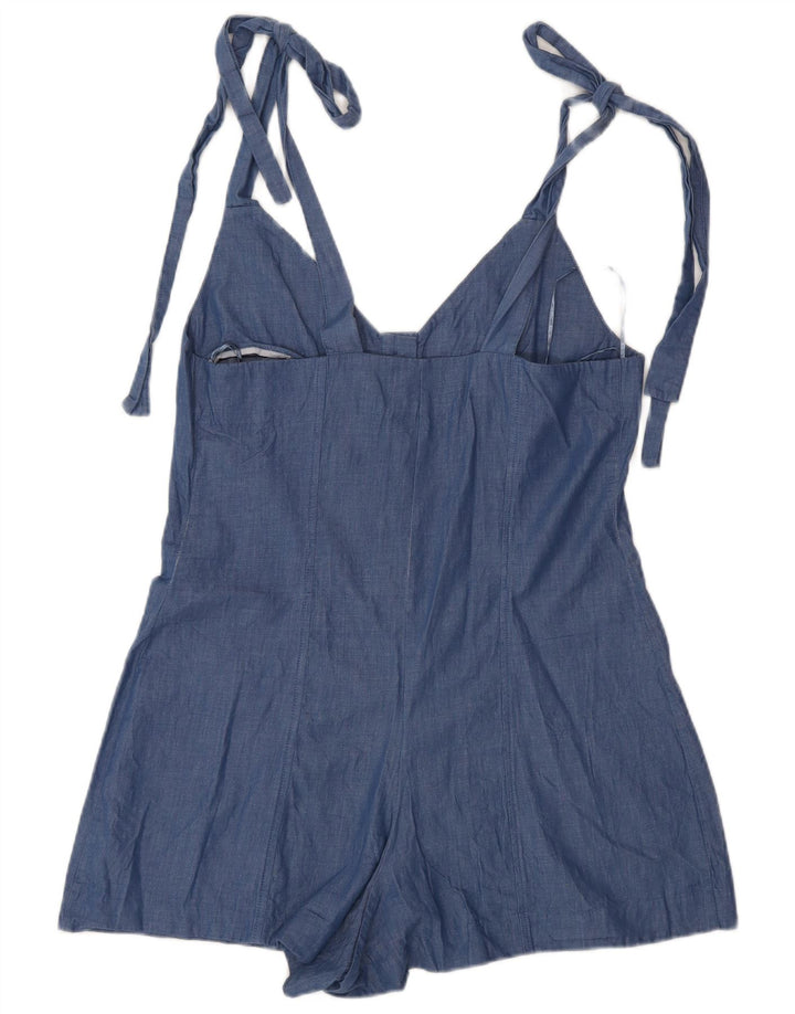 Zara Mujer Mono Corto UK 10 Pequeño Algodón Azul