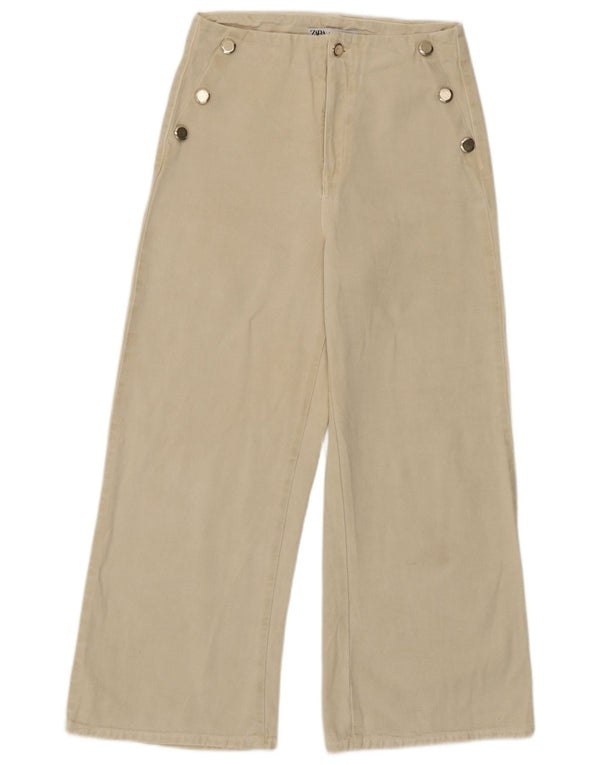 Zara Mujer Pantalón Chino De Pierna Ancha EU 36 XS W26 L26 Algodón Beige