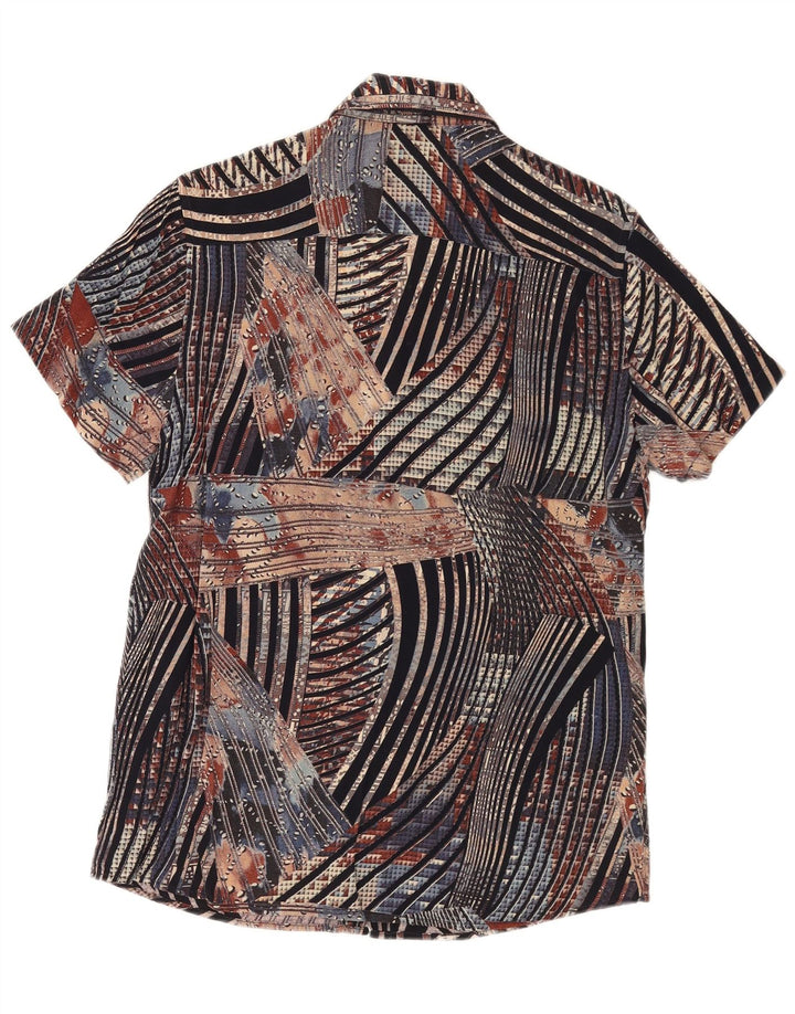 VINTAGE Camisa de manga corta para hombre Pequeña rayas multicolores