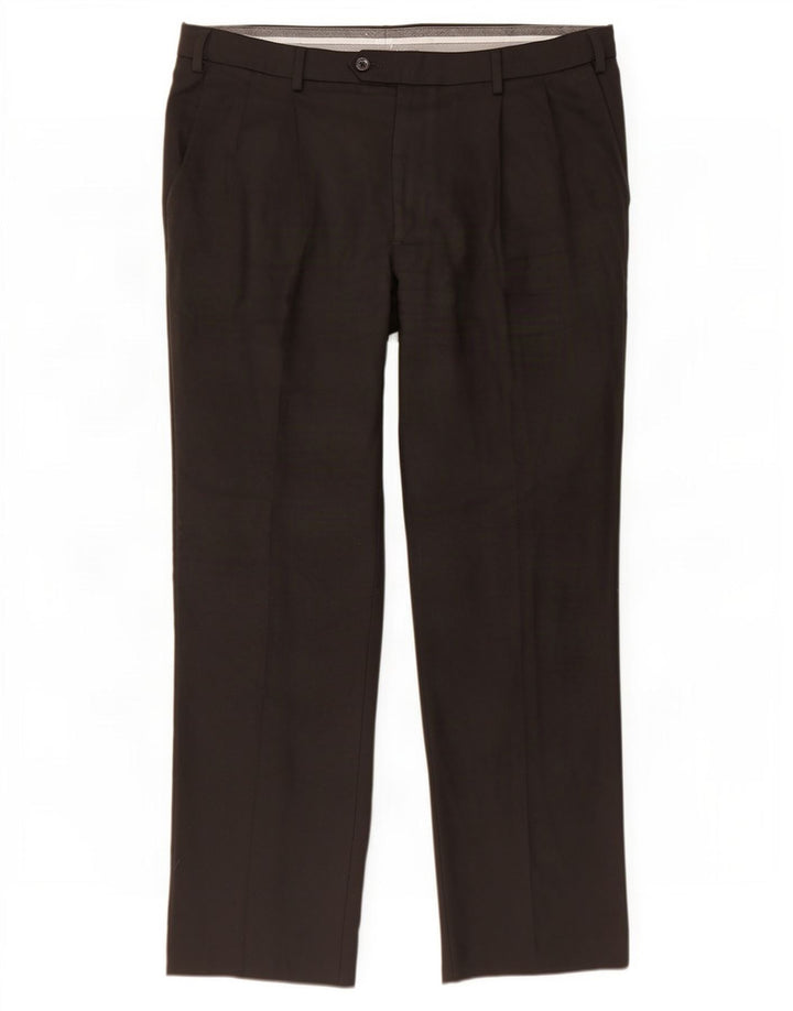 Marks & Spencer Pantalón de traje con pinzas y corte entallado para hombre W38 L31 Lana negra