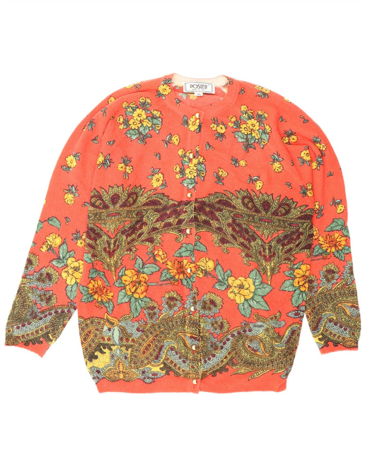 Vintage mujer Cardigan suéter IT 44 Medio Rojo Floral