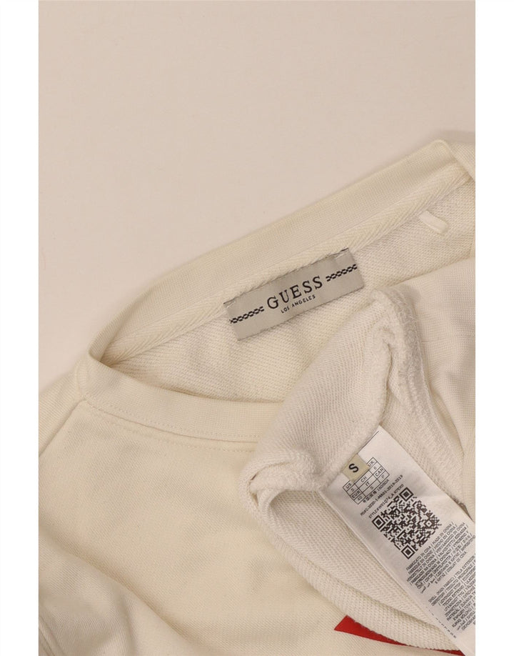 Guess Mujer Crop Graphic Sudadera Jumper UK 10 Small Off White Poliamida