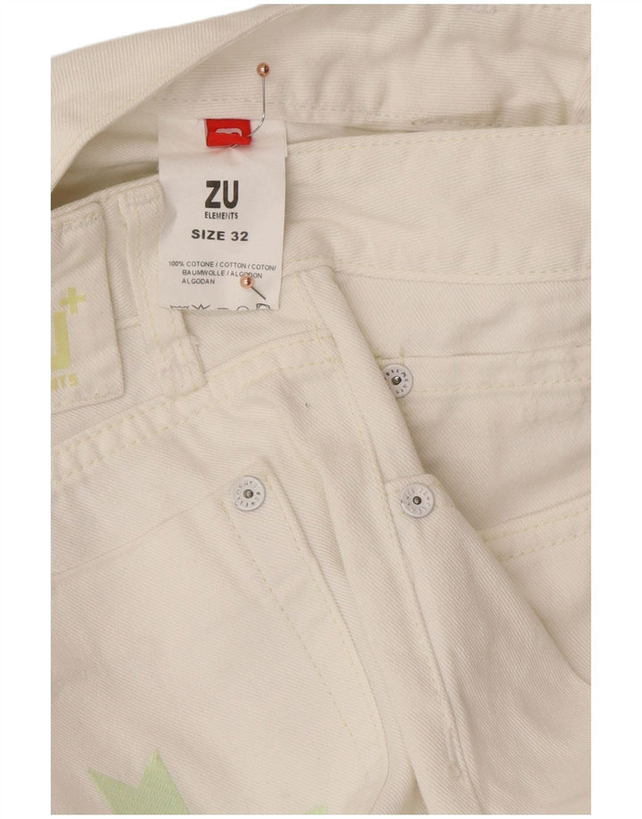 ZU ELEMENTS Vaqueros rectos desgastados para mujer W32 L34 Algodón blanco