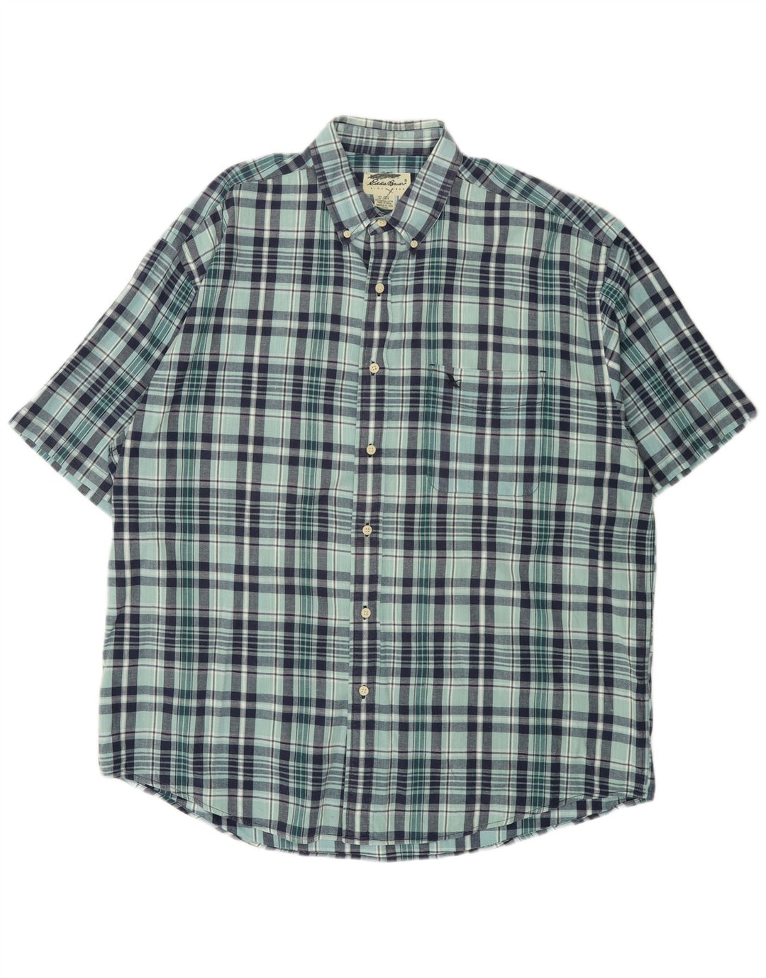 EDDIE BAUER Camisa de manga corta para hombre XL Algodón a cuadros azul