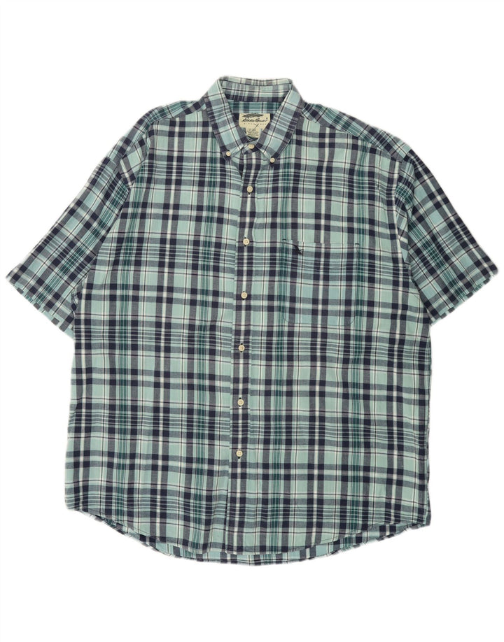 EDDIE BAUER Camisa de manga corta para hombre XL Algodón a cuadros azul