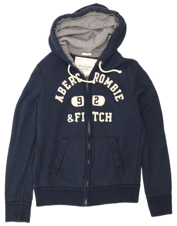 Abercrombie & Fitch Suéter con capucha y cremallera gráfica para hombre 2XL Algodón azul marino