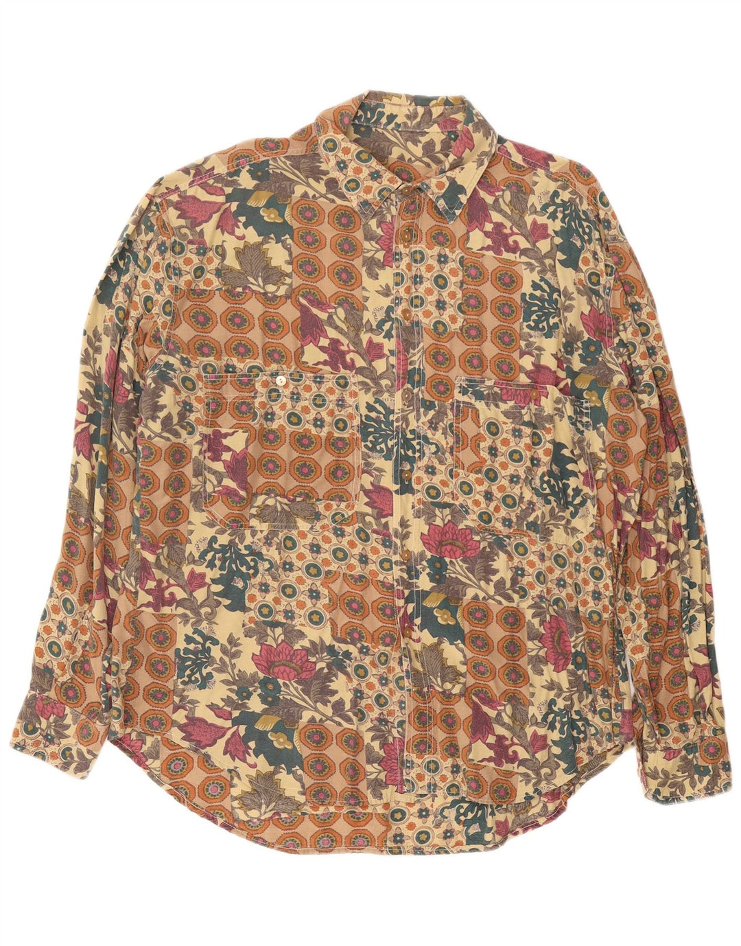 Camisa VINTAGE Hombre XL Beige Floral