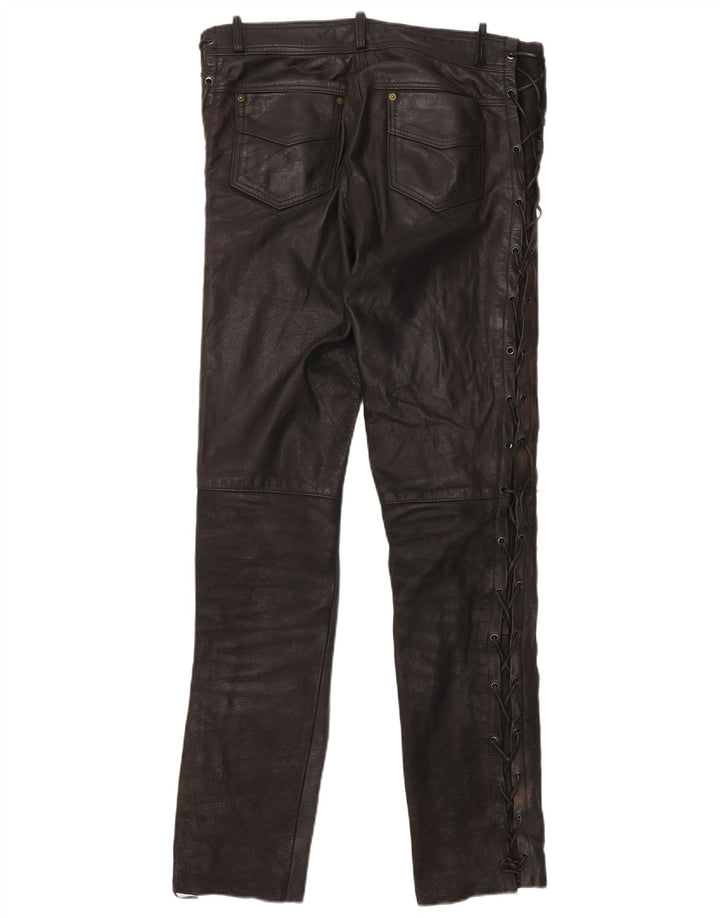 Pantalones de cuero vintage para hombre W36 L34 Negro