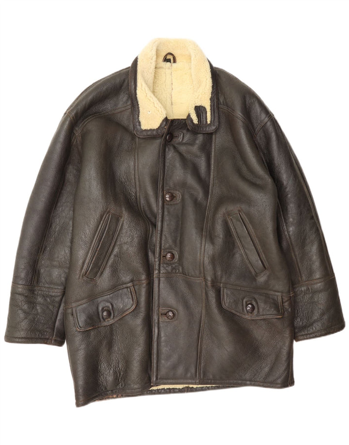 Vintage Hombres Shearling Chaqueta Tamaño 52 XL Marrón