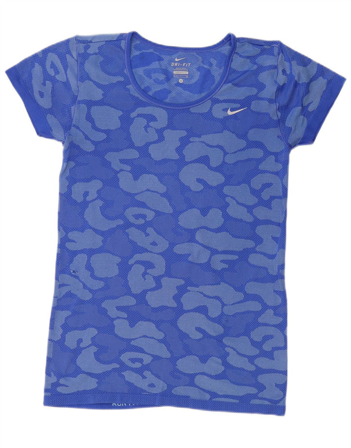 NIKE Camiseta Dri Fit para Mujer UK 10 Small Blue Camuflaje