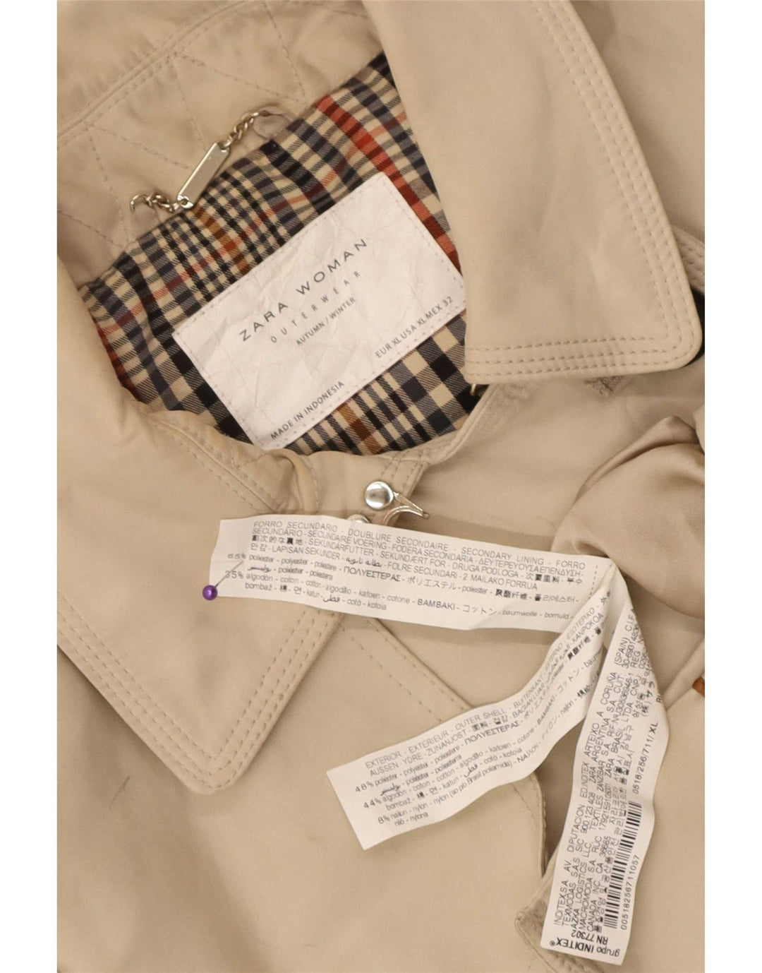 Zara Mujer Gabardina De Doble Botonadura ES 40 XL Poliéster Beige