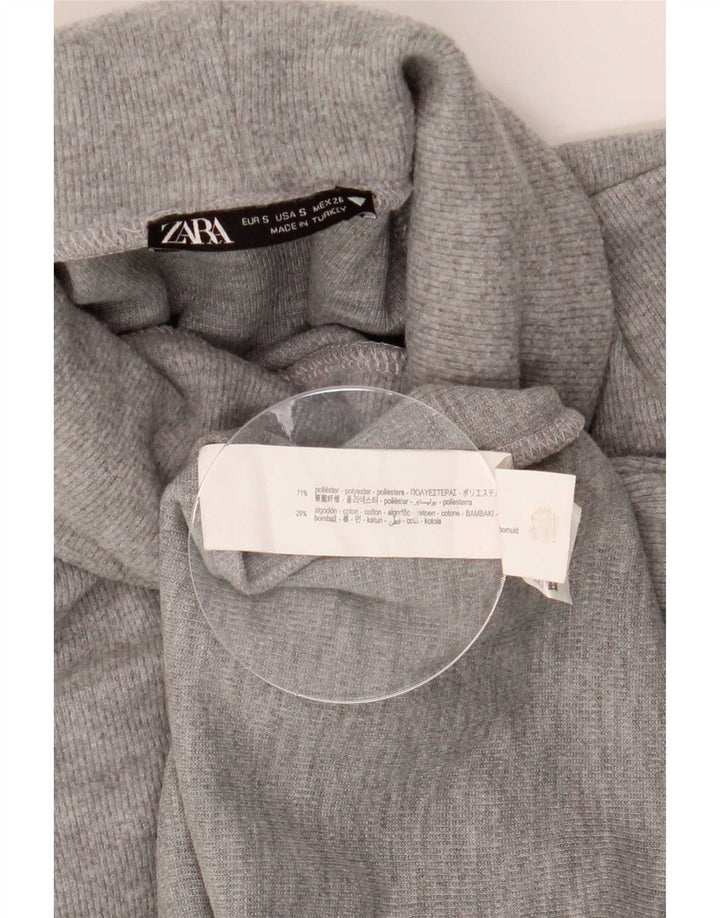 Zara Mujer Roll Neck Vest Top UK 10 Small Gris Poliéster